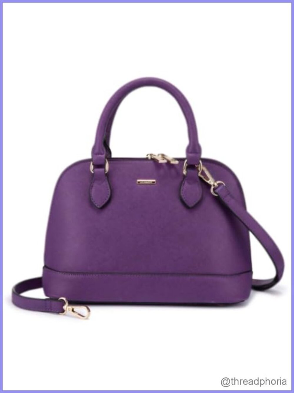 Vegan Leather Dome Satchel Handbag with Adjustable Strap